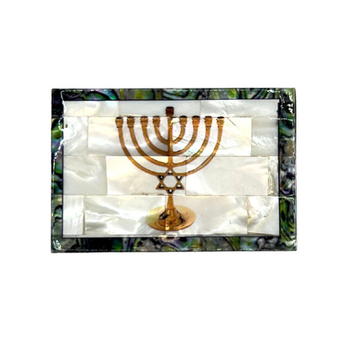 The Menorah of Israel With Mother of Pearl Wooden Box